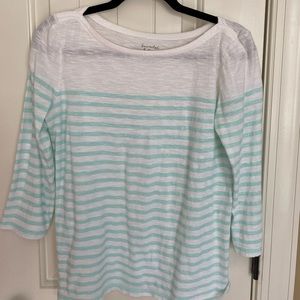 Ann Taylor LOFT Boat Neck Mint Stripe 3/4 sleeve Top